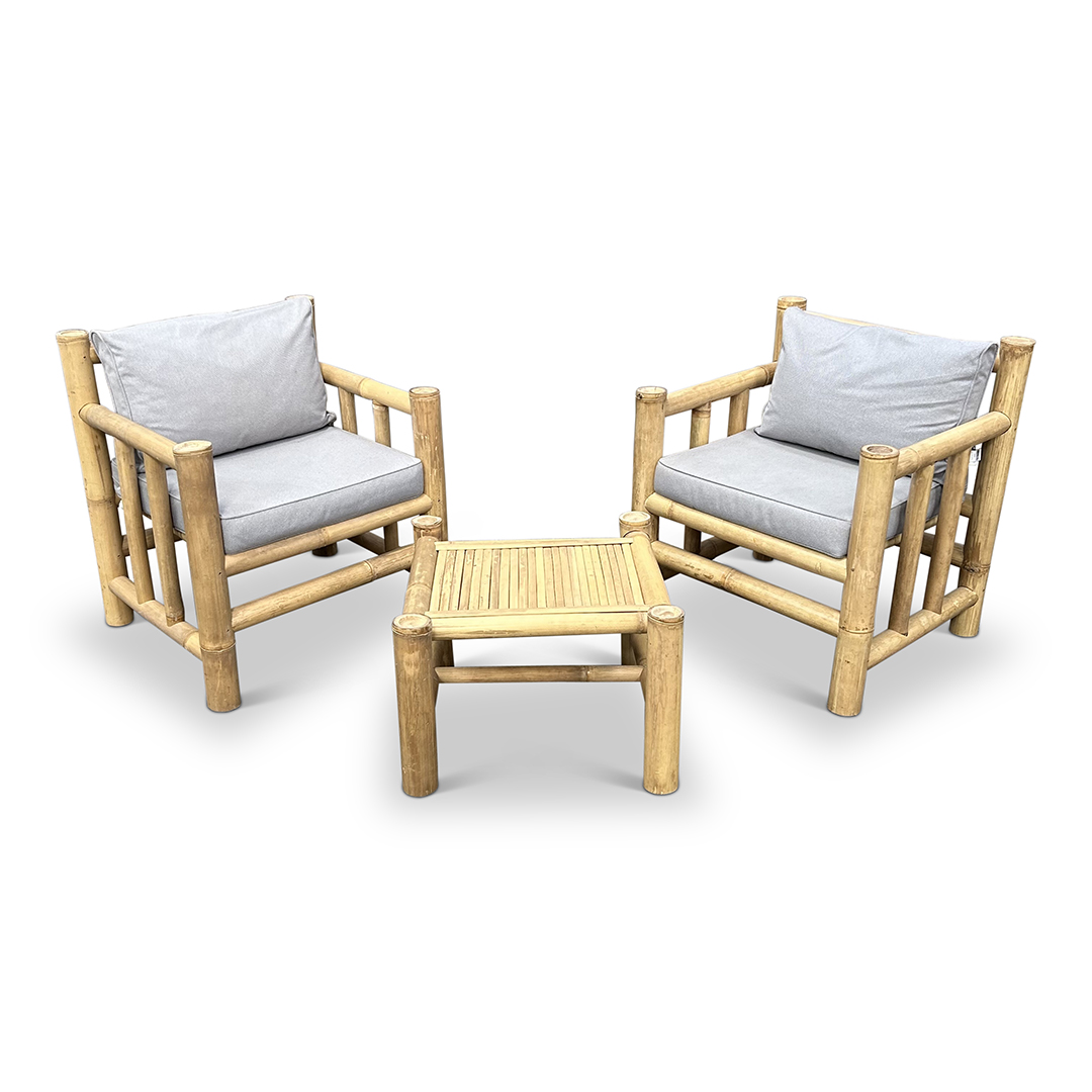 Bamboo garden chairs set Eve - Natural / Light gray - Eviro Bamboo