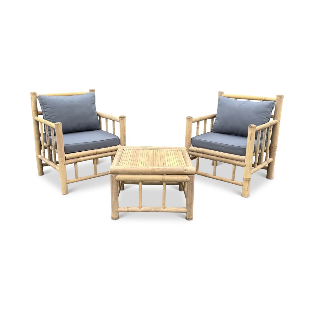 Bamboo garden chairs set Borneo - Natural / dark gray - Eviro Bamboo
