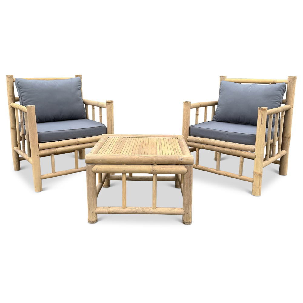 Bamboo garden chairs set Borneo - Natural / dark gray - Eviro Bamboo