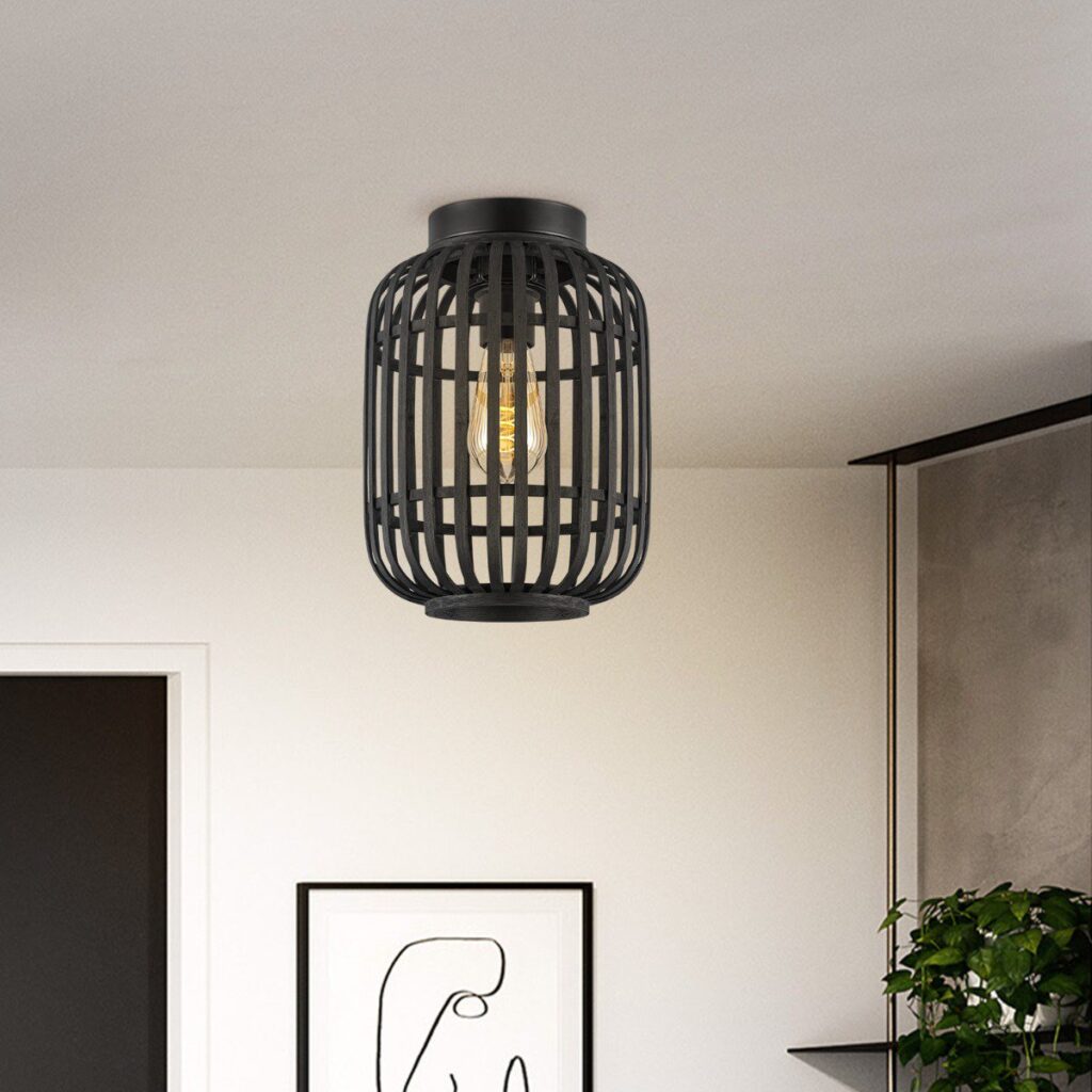 Bamboo ceiling lamp - Black - Ø21,5 x 21,5 x 30 cm