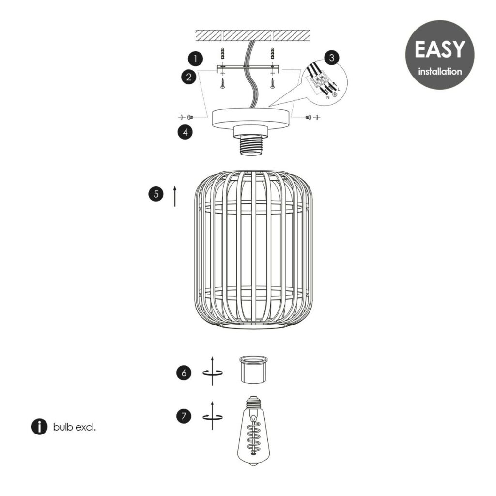 Bamboo ceiling lamp - Black - Ø21,5 x 21,5 x 30 cm