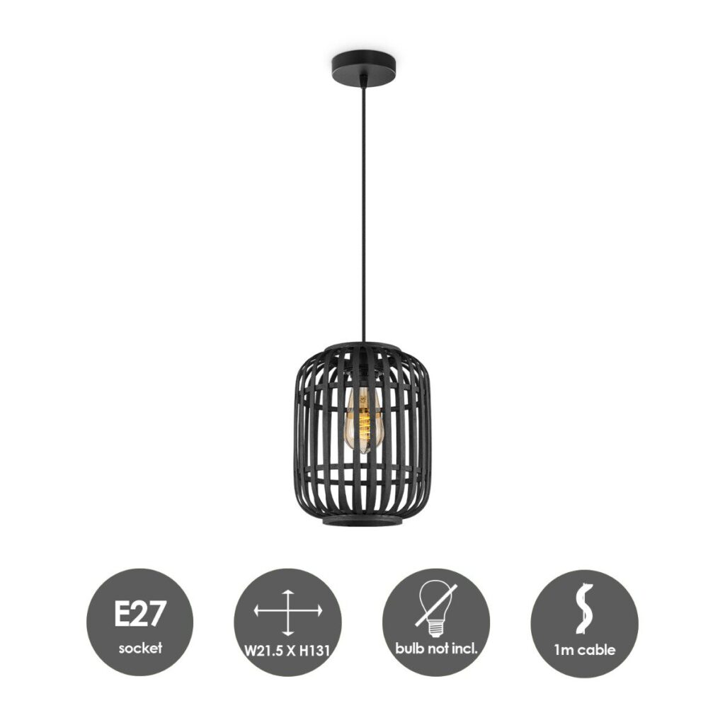 Bamboo hanging lamp - Black - Ø21.5 x 131 cm (WxH)