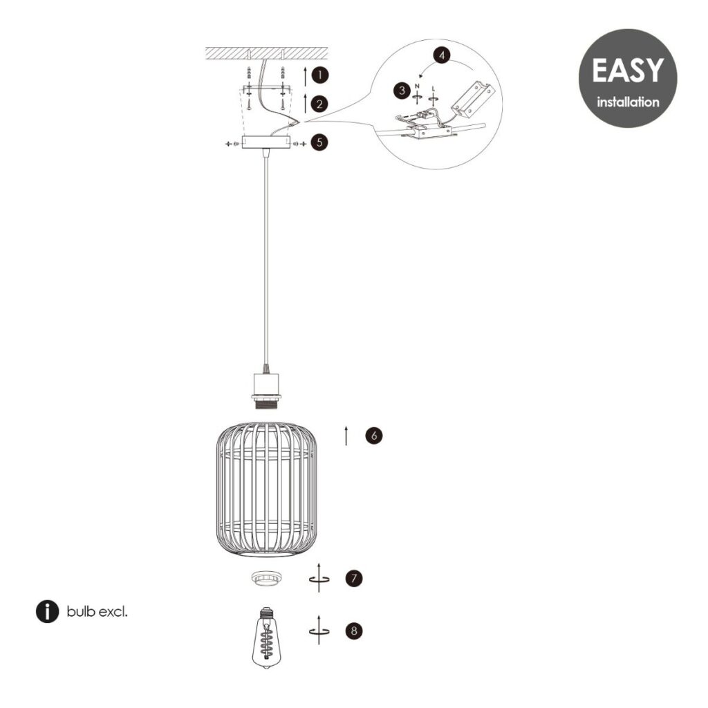 Bamboo hanging lamp - Black - Ø21.5 x 131 cm (WxH)