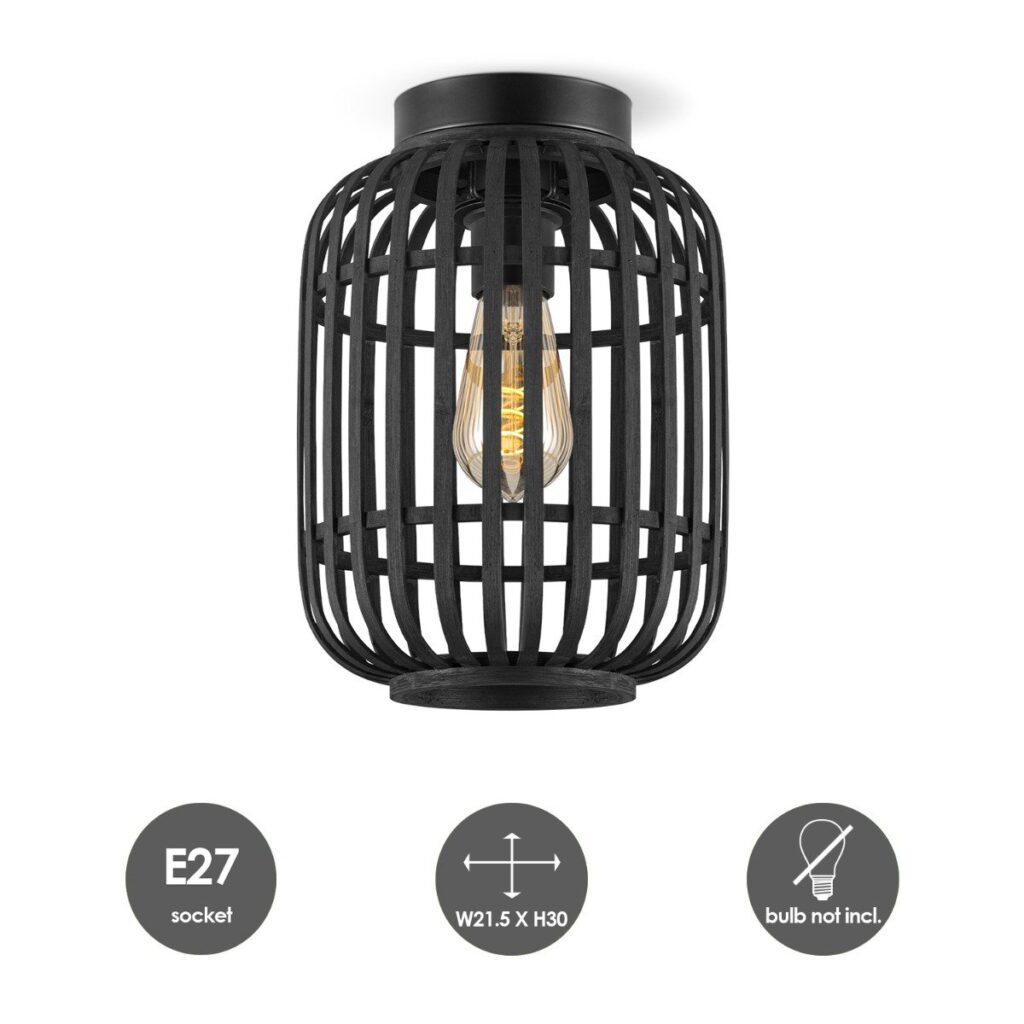 Bamboo ceiling lamp - Black - Ø21,5 x 21,5 x 30 cm
